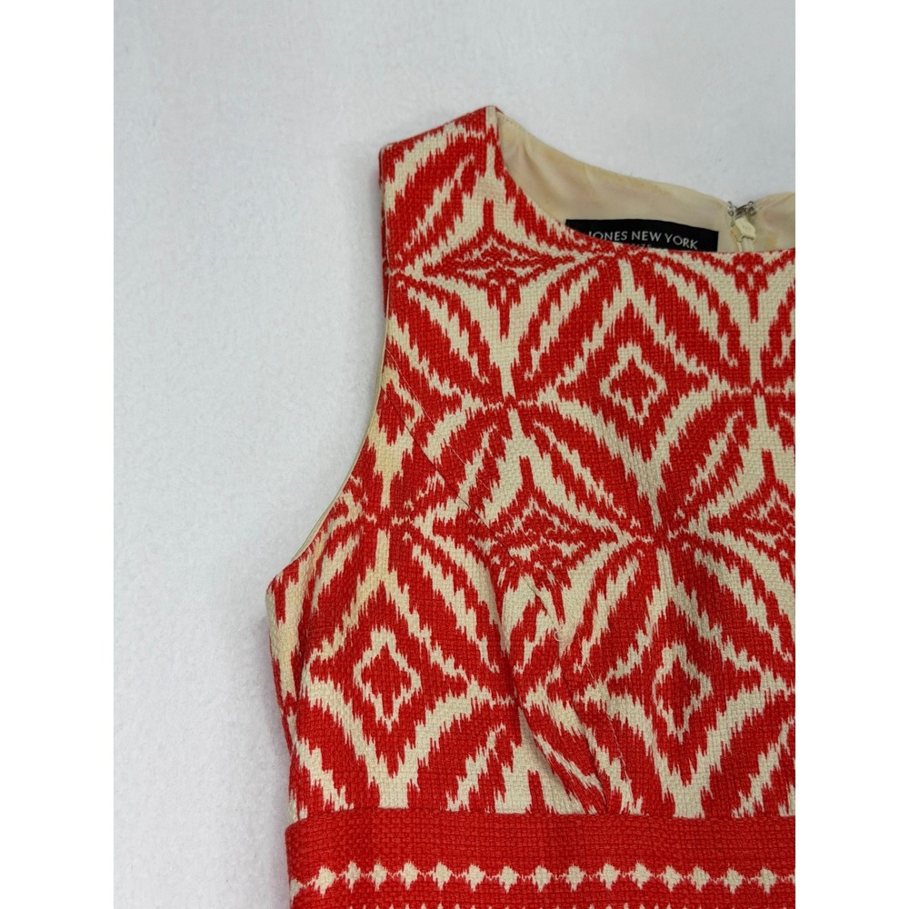 Jones New York Cotton Sheath Dress Ikat Print Orange Cream 4P Summer Event Work - Picture 8 of 14